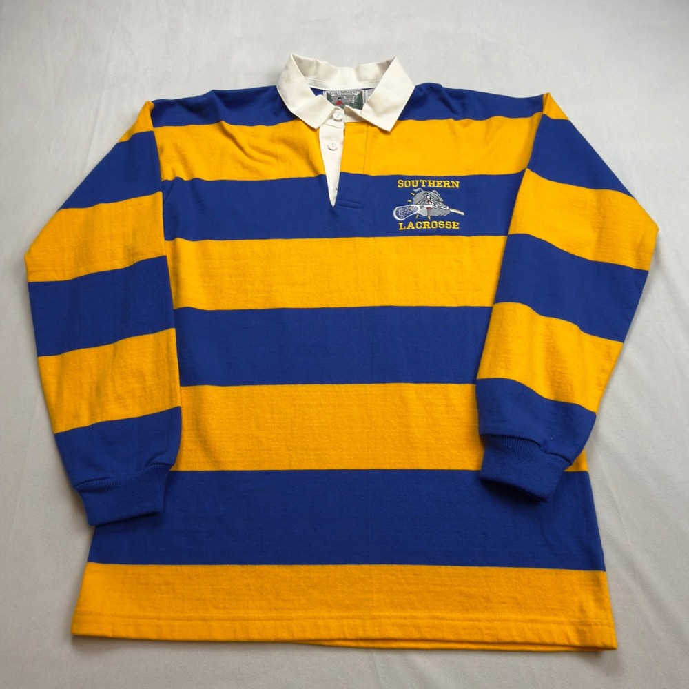 Columbia Knit Southern Lacrosse Rugby Shirt Men's Med Yellow Blue Long Sleeve‎